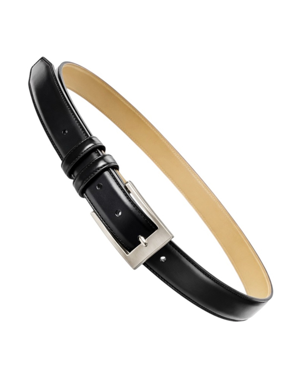 Men’s Classic Minimal Black Dress Belt Size Large 45” with Silver Buckle